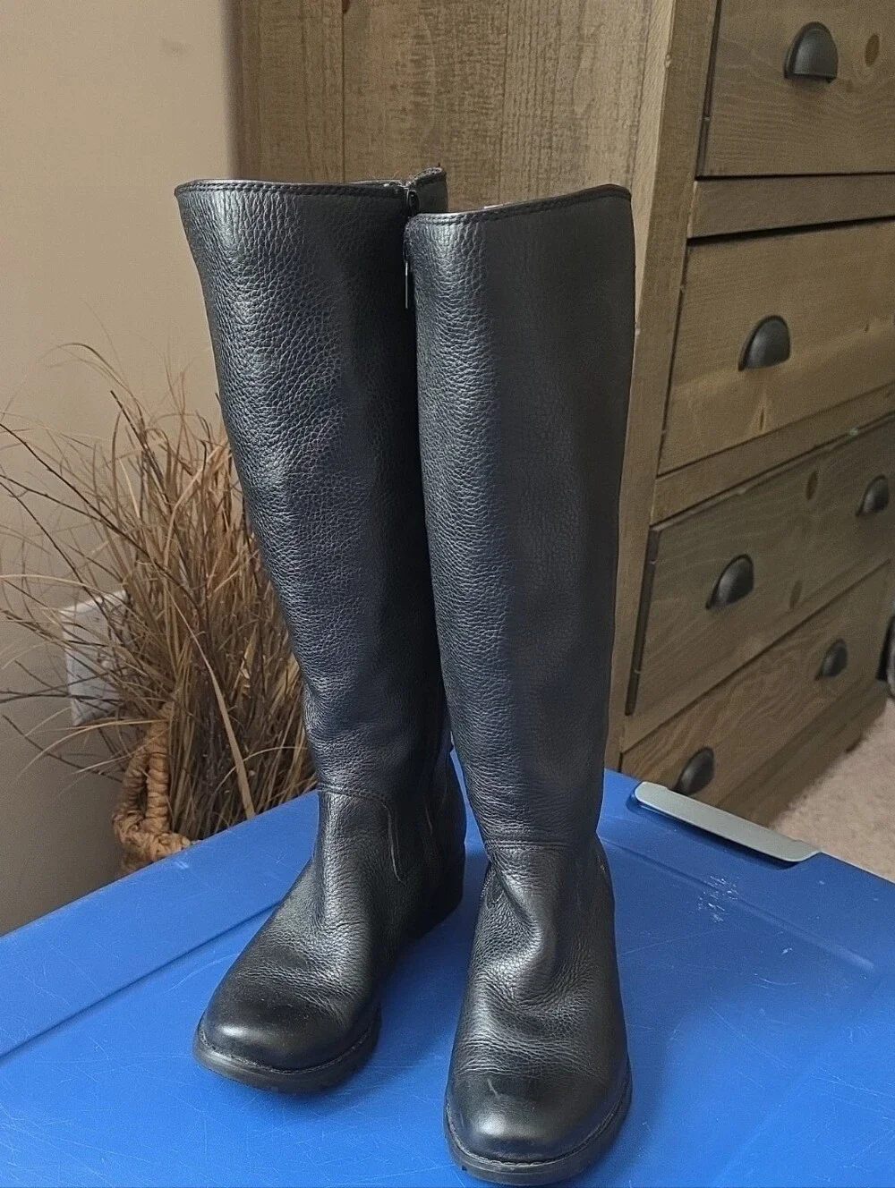 Tall Black Leather Knee-High Riding Boots